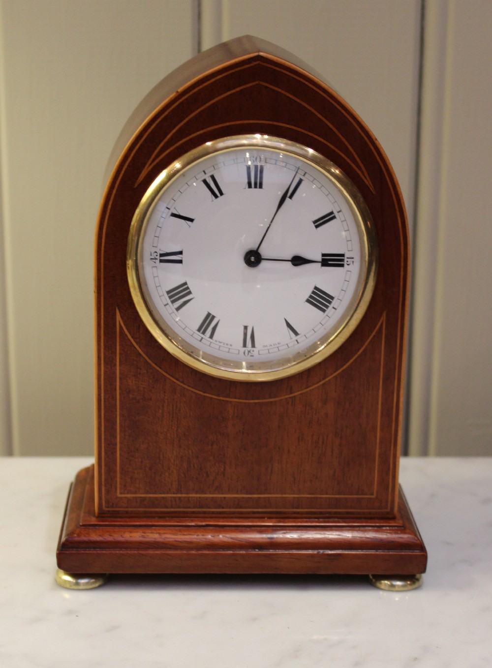 Edwardian Mahogany Lancet Top Timepiece Mantel Clock 