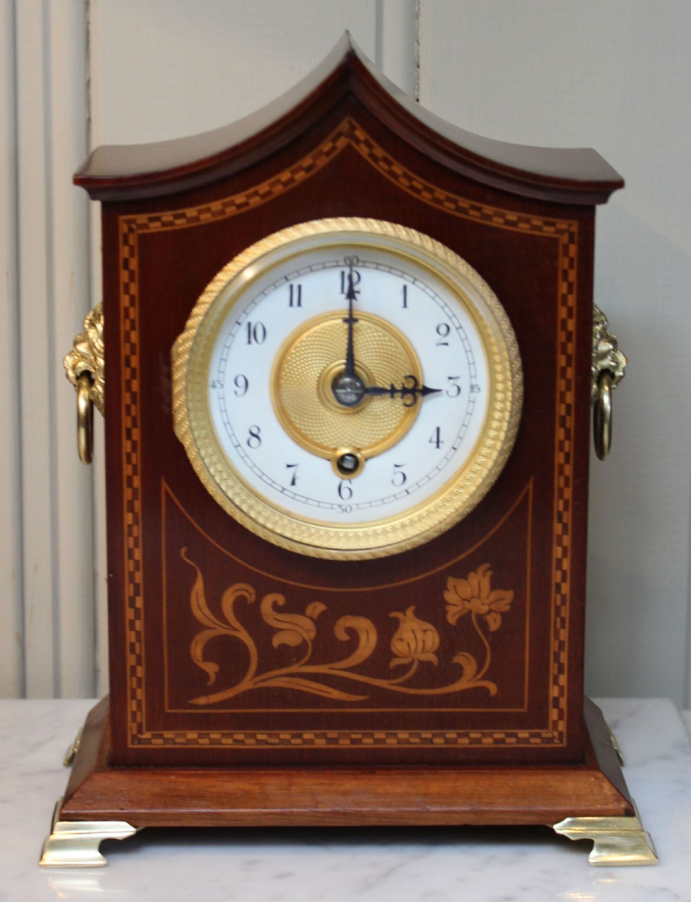 Edwardian Mahogany and Inlay Timepiece mantel Clock 