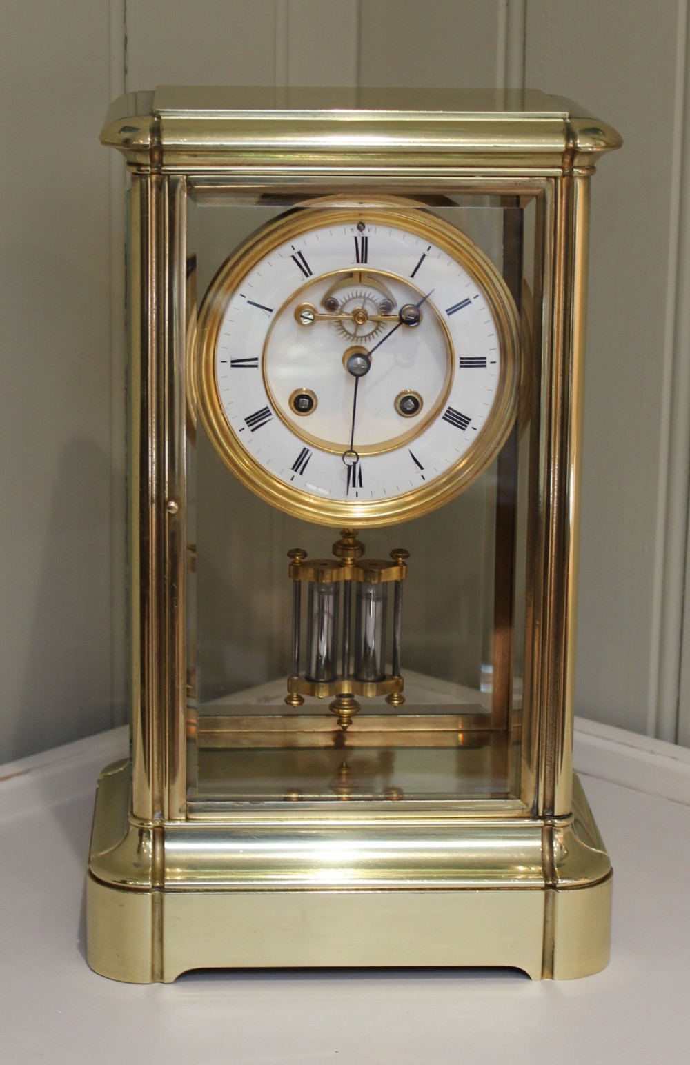 Large Bell Striking Four Glass Mantel Clock 
