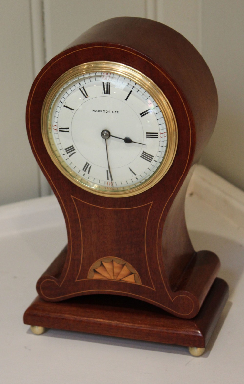 Harrods Edwardian Mahogany and Inlay Balloon Clock 