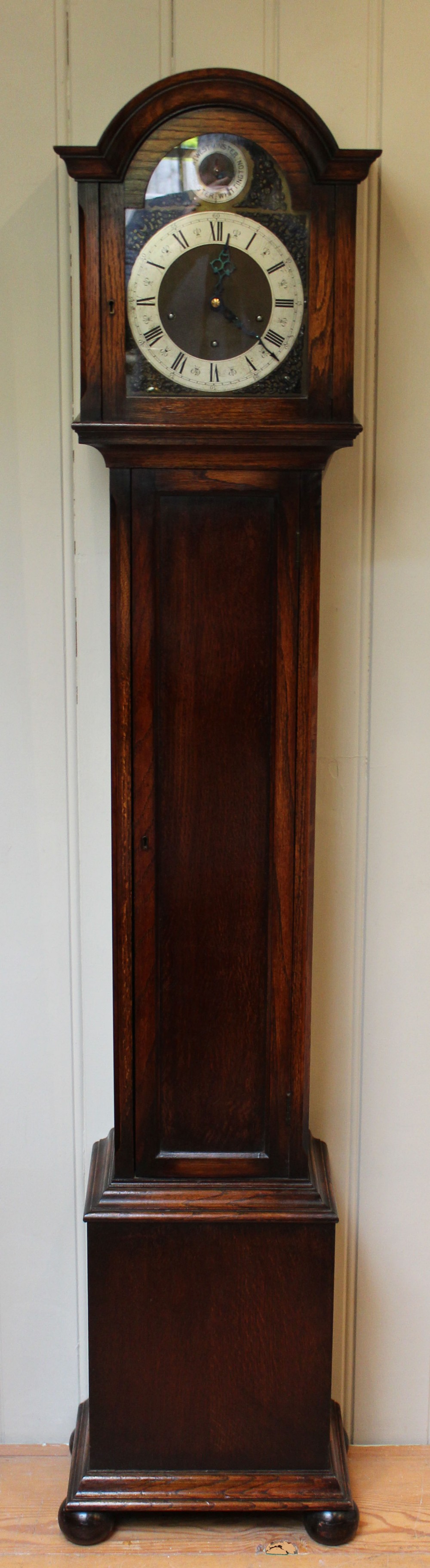 Oak Triple Chime Grandmother Clock (England, c. 1920)