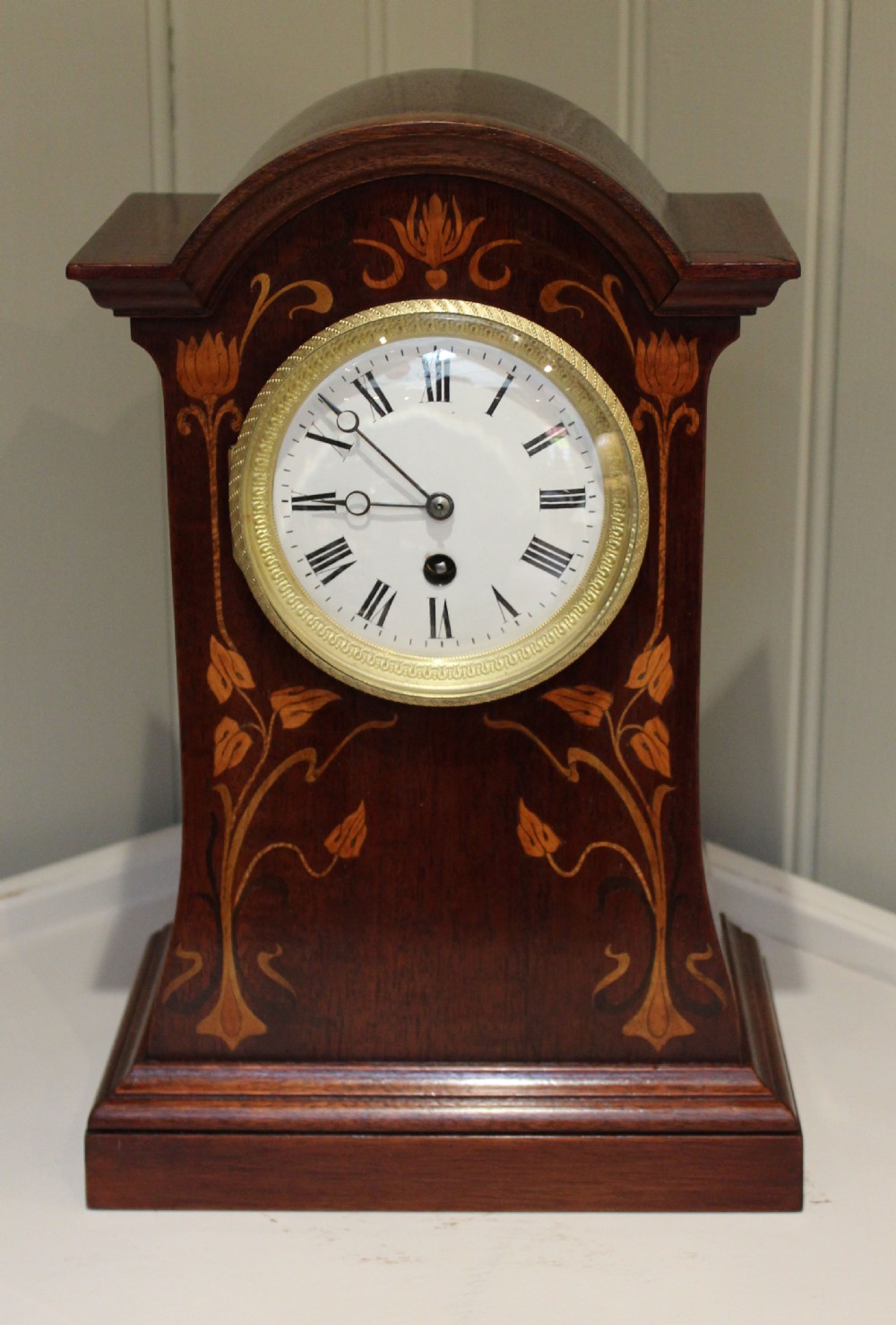 Art Nouveau Mahogany and Inlay Mantel Clock 