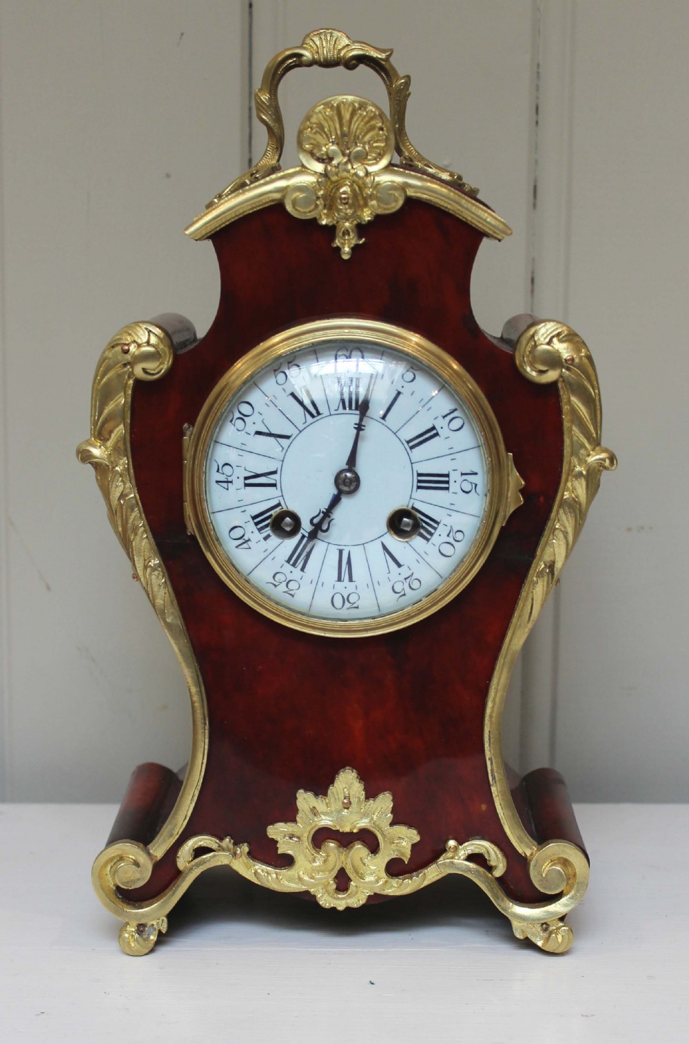 French Tortoiseshell and Ormolu Mantel Clock (France, c. 1890)