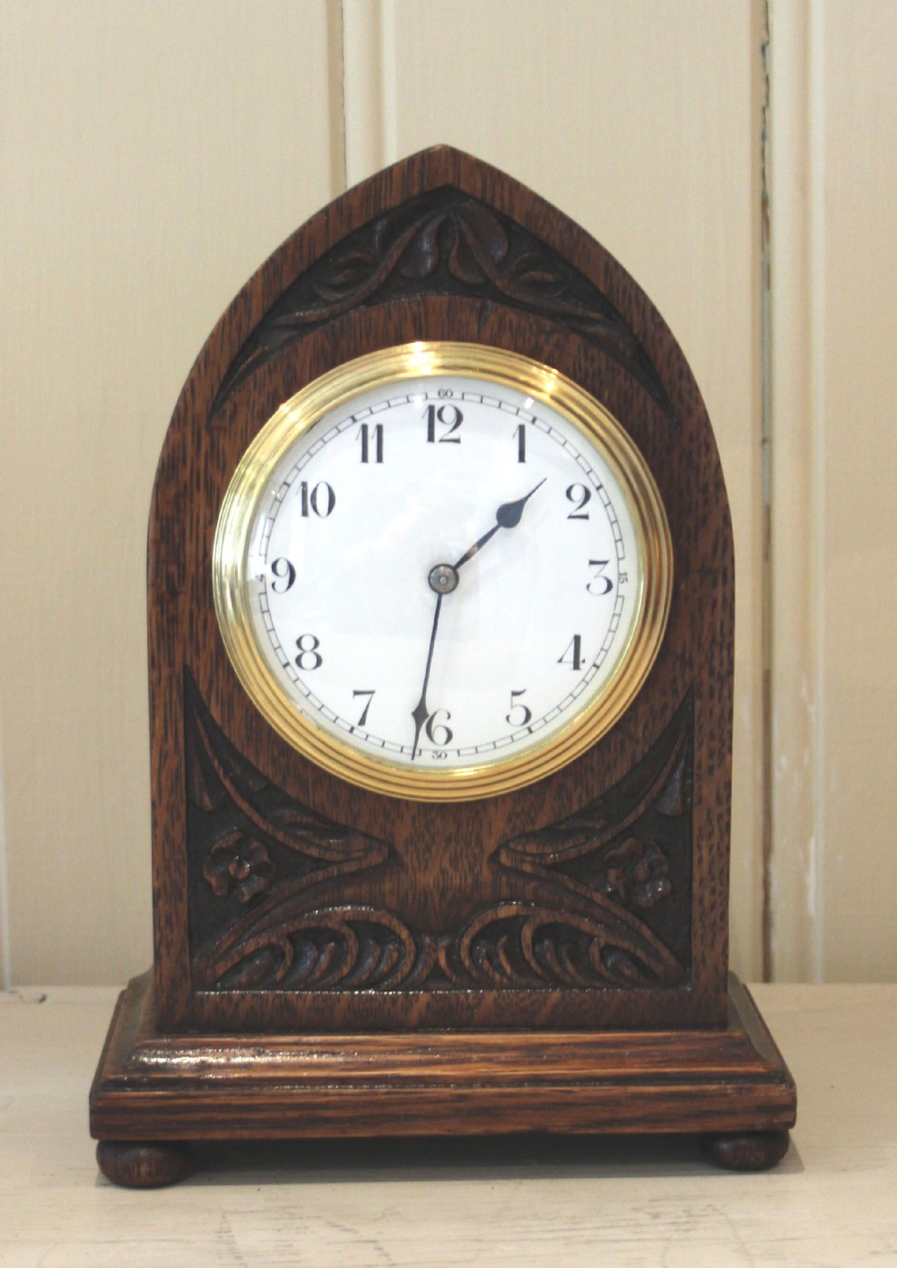 Solid Carved Oak Timepiece Mantel Clock