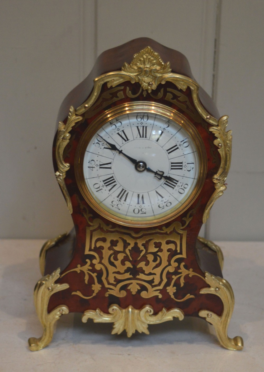 French Tortoiseshell and Brass Inlay Mantel Clock