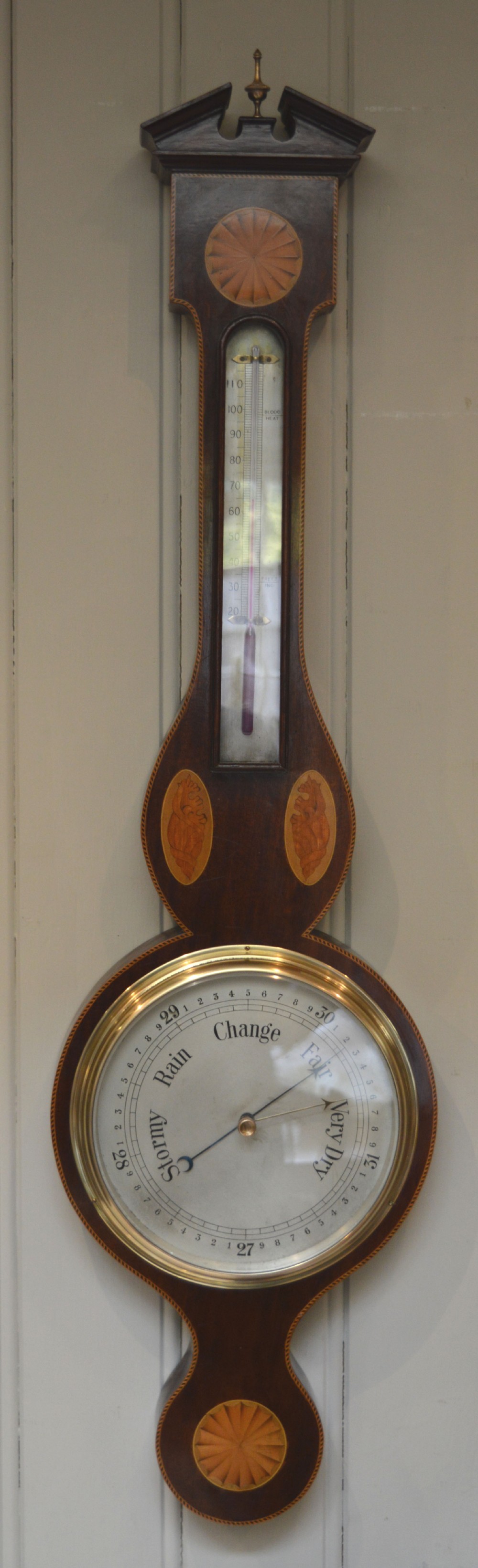 Edwardian Mahogany and Inlay Aneroid Barometer (England, c. 1910)