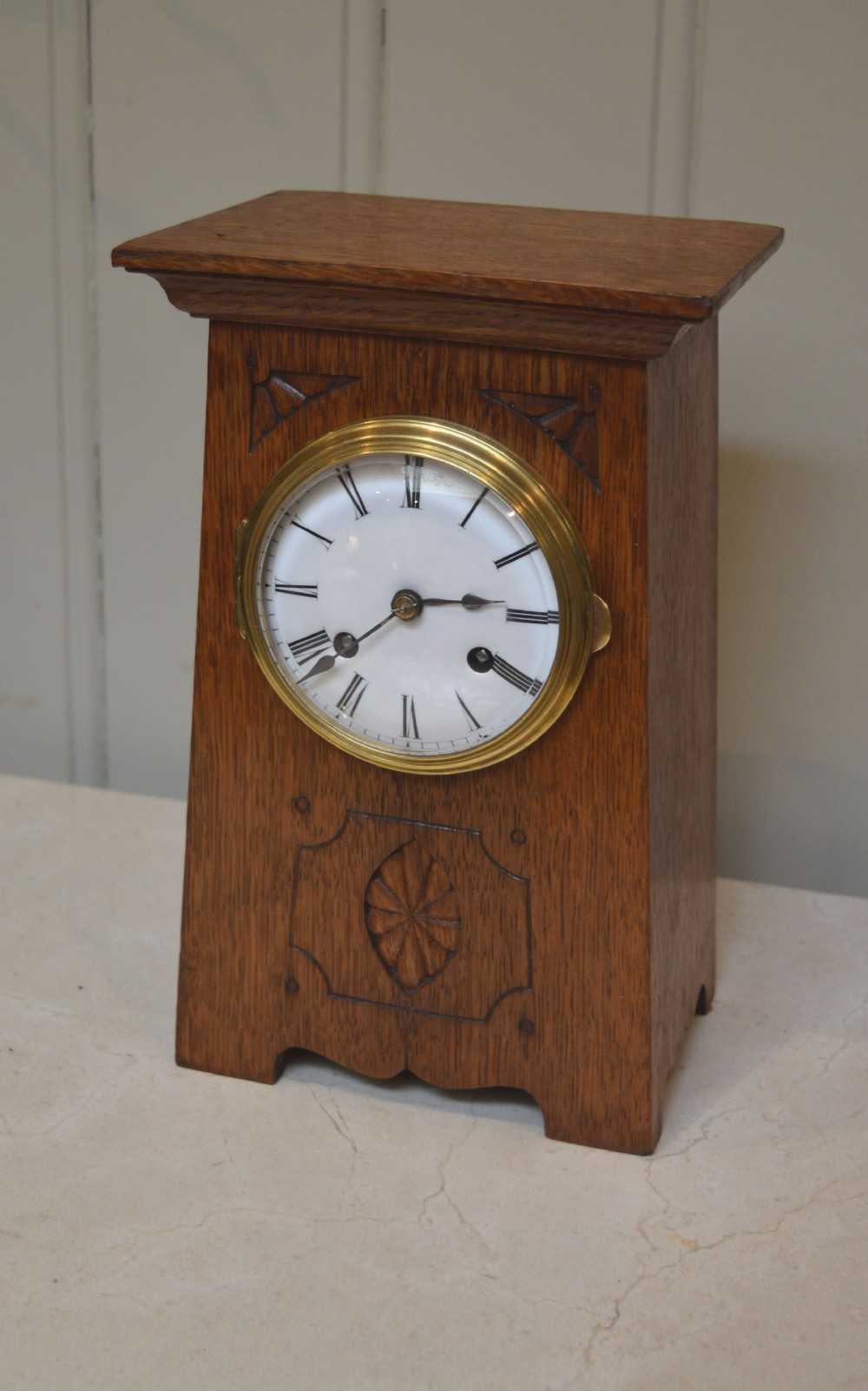 Arts and Crafts Oak Mantel Clock 