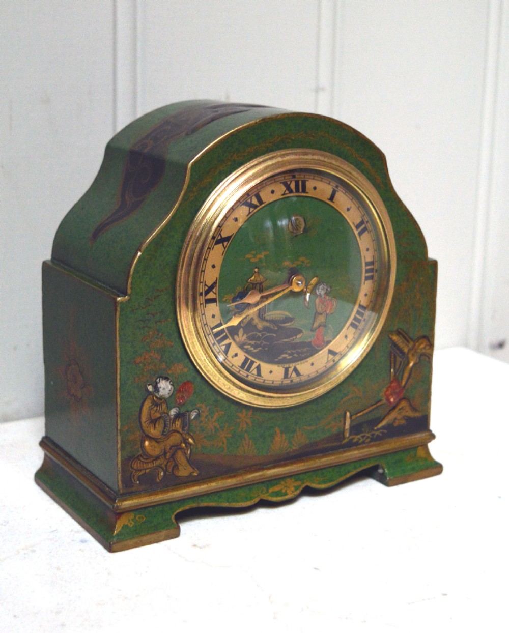 Unusual Green Chinoiserie Mantel Clock
