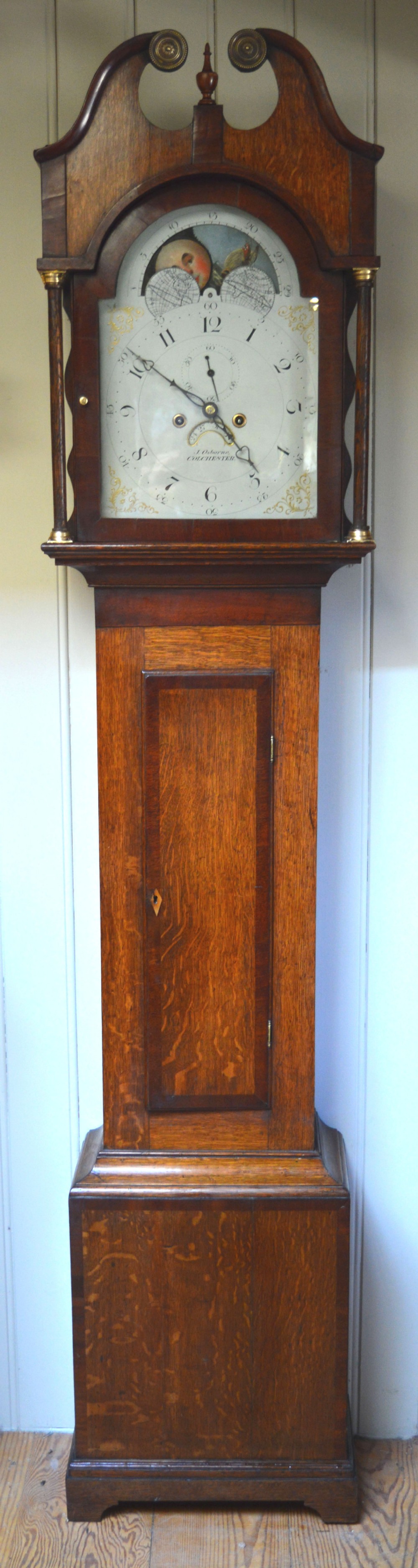 Oak and Mahogany moon Phase Longcase Clock (England, c. 1810)
