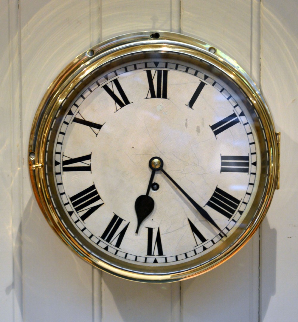 Large Brass Ships Bulkhead Clock (England, 1910)