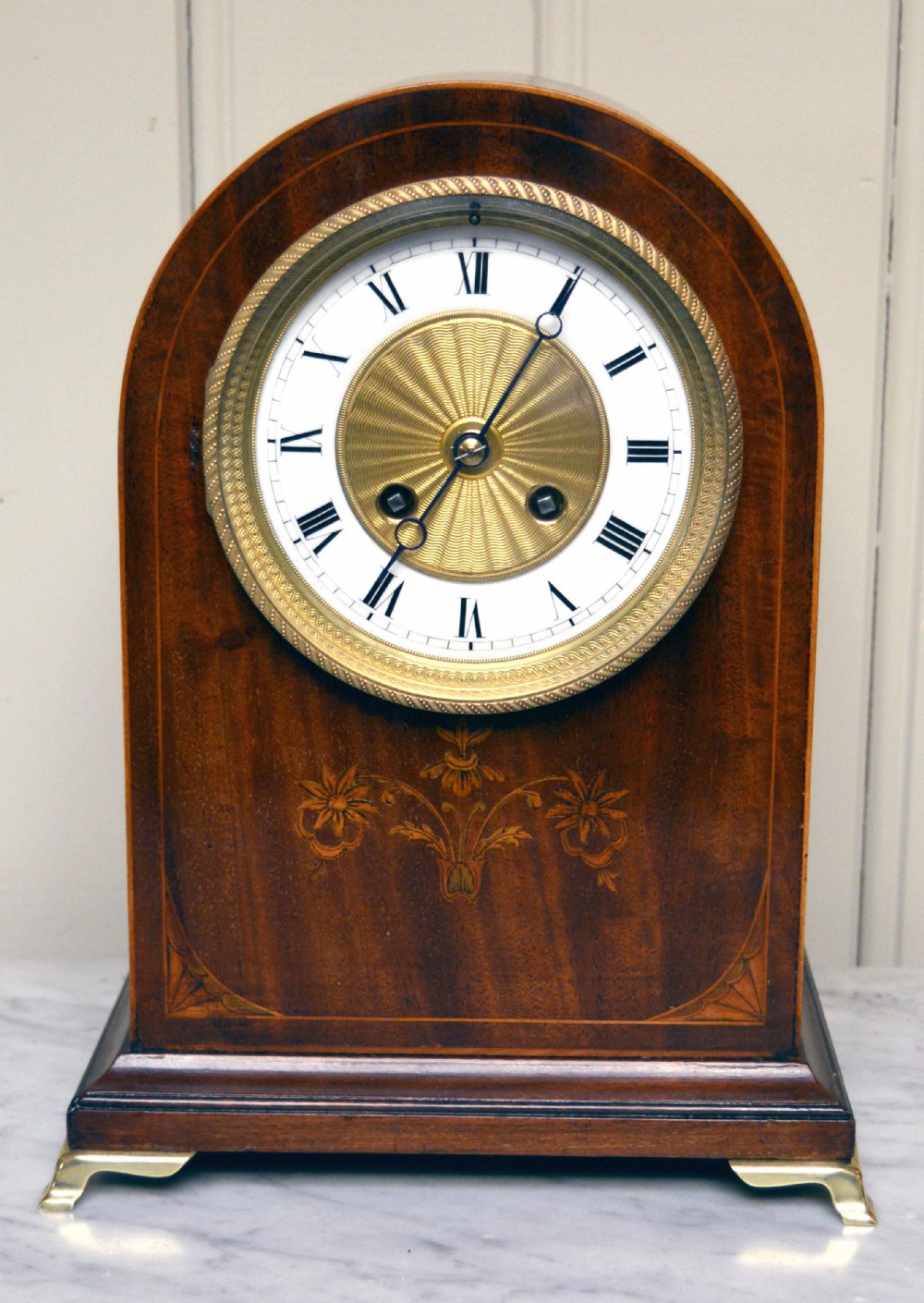 Edwardian Mahogany and Inlay Mantel Clock
