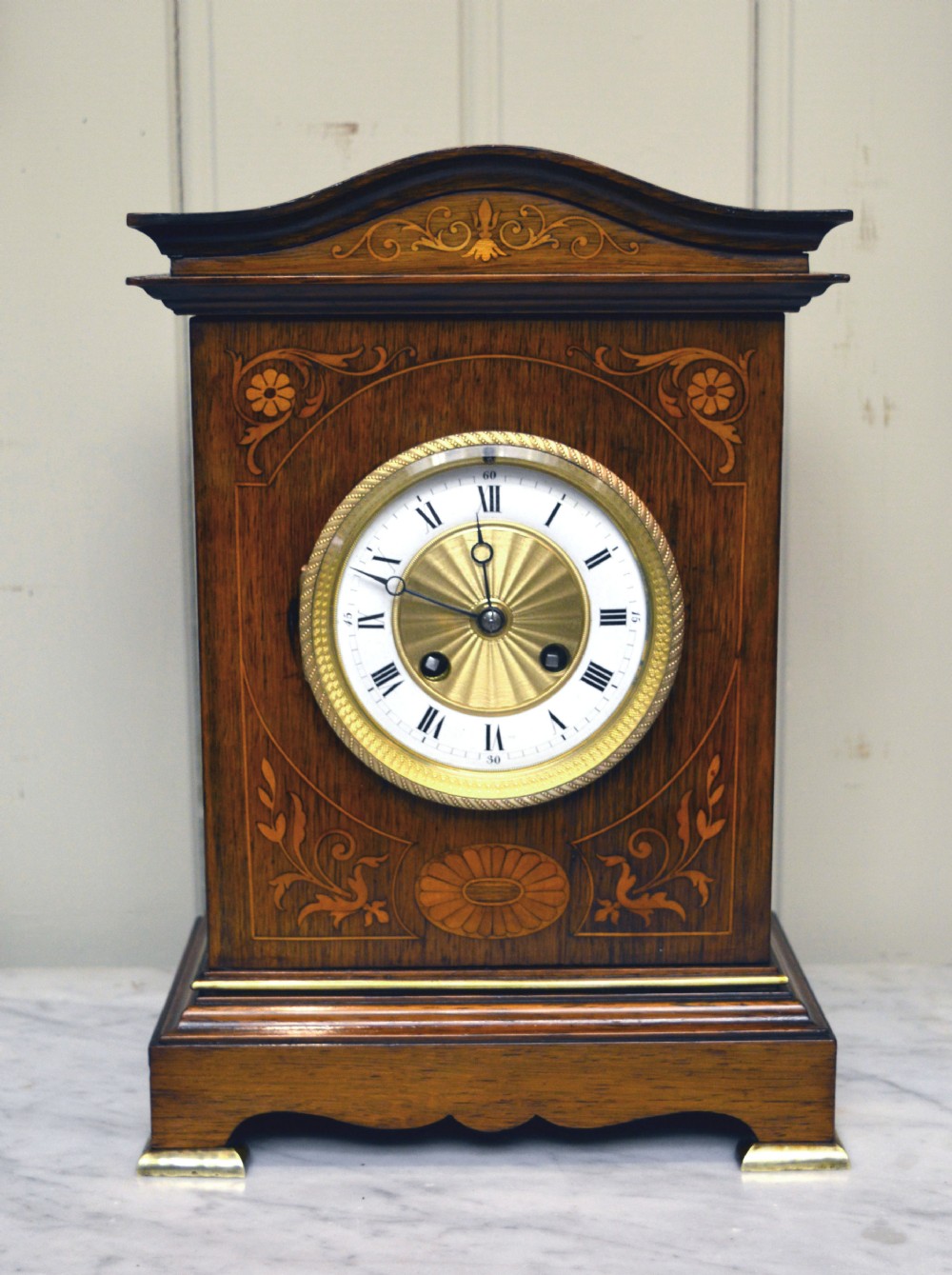 Rosewood and Inlay Striking Mantel Clock