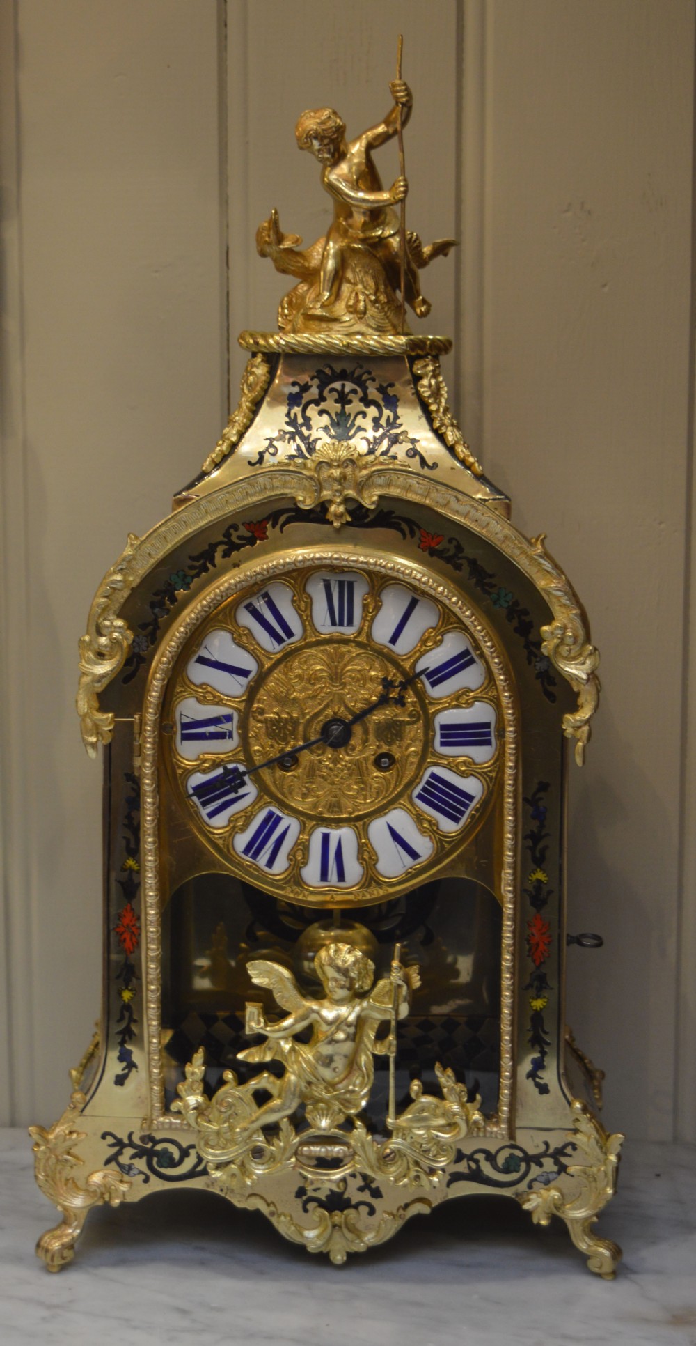 French Brass and Tortoiseshell Bracket Clock (France, c. 1860)