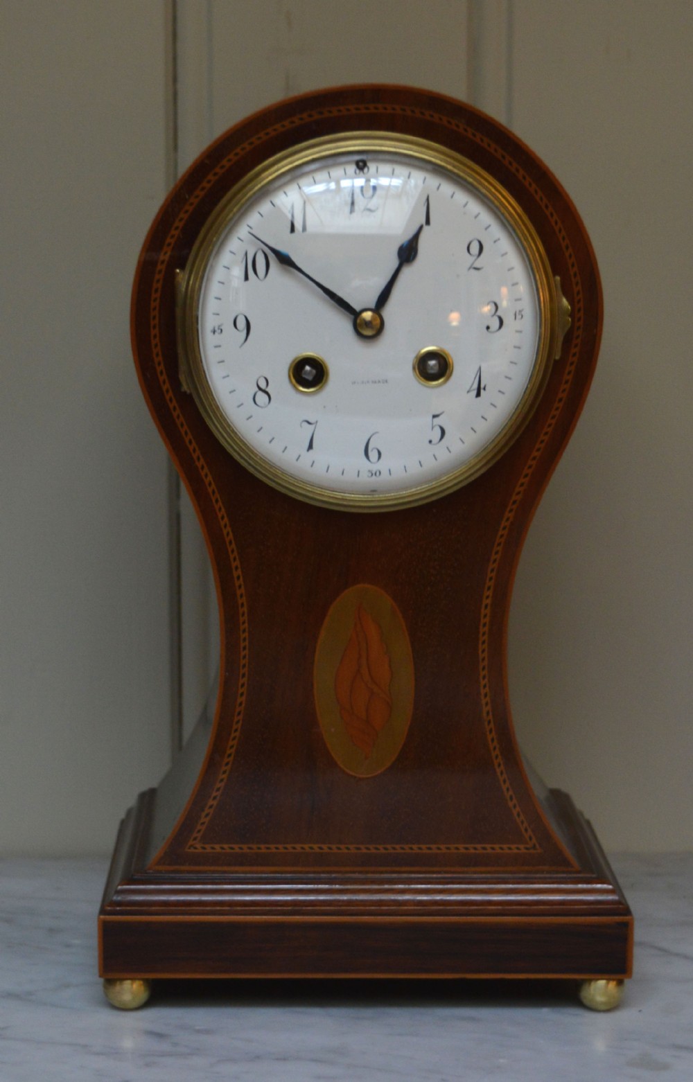 Edwardian Mahogany and Inlay Balloon Clock 