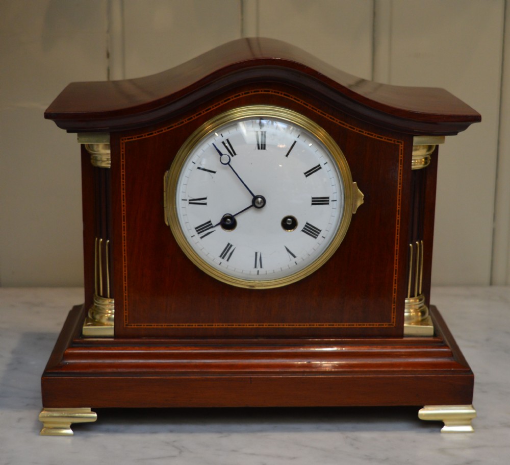 Edwardian Mahogany and Inlay Striking Mantel Clock (England and France, c. 1905)