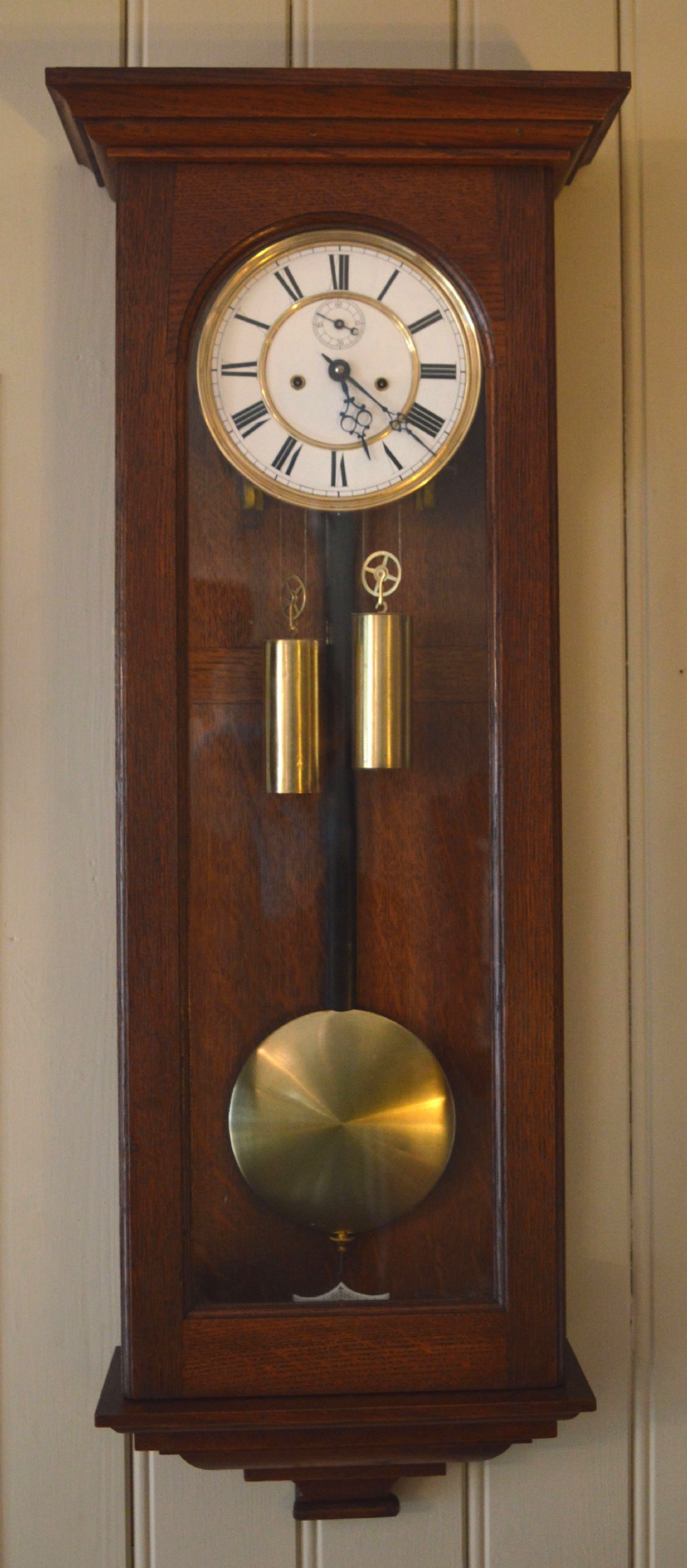 Early 20th Century Oak Vienna Regulator Clock 
