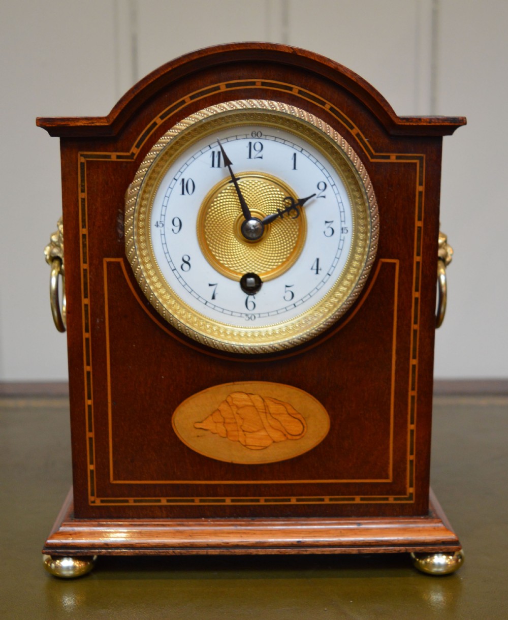 Mahogany and Inlay Timepiece Mantel Clock 