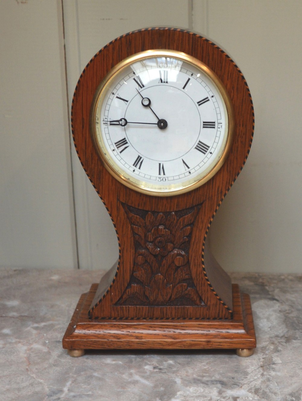 Edwardian Oak Balloon Clock 