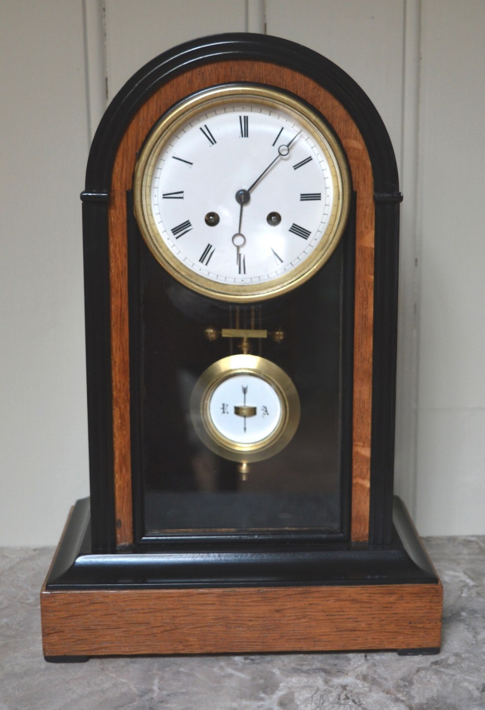 French Oak and Ebonised Mantel Clock (France, c. 1860)
