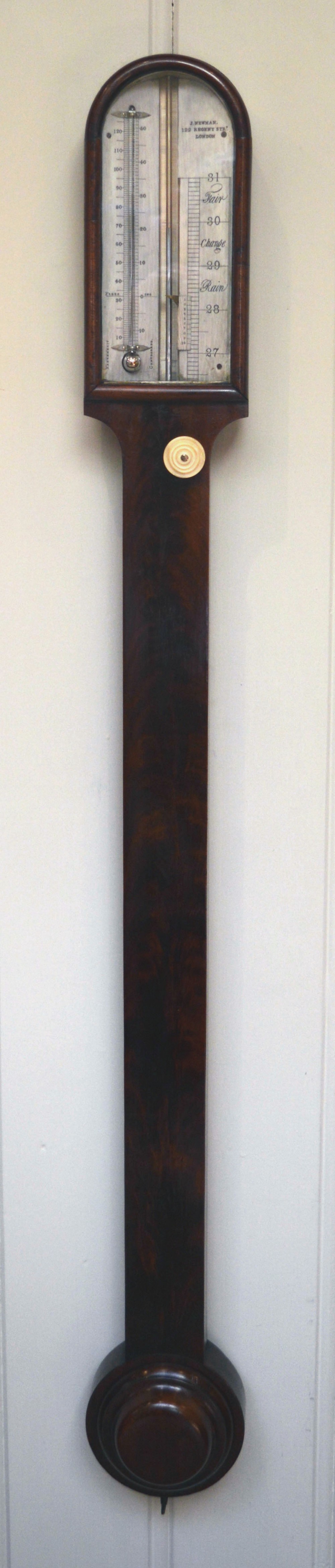 Mid 19th Century Curl mahogany Stick Barometer (London, c. 1840)