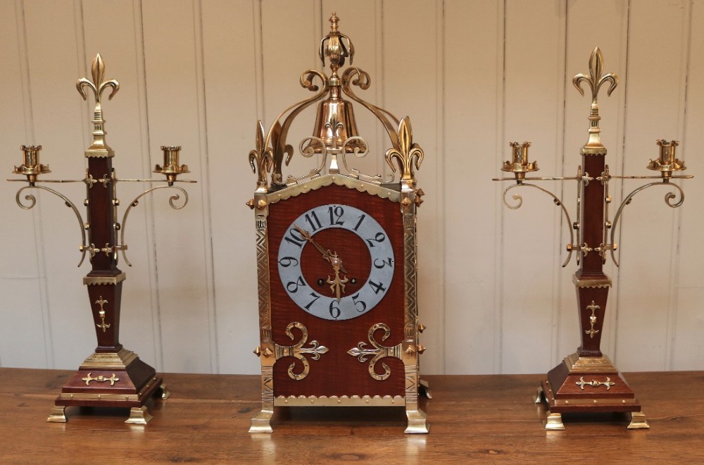 Imposing Gothic Clock Garniture (France, c. 1900)