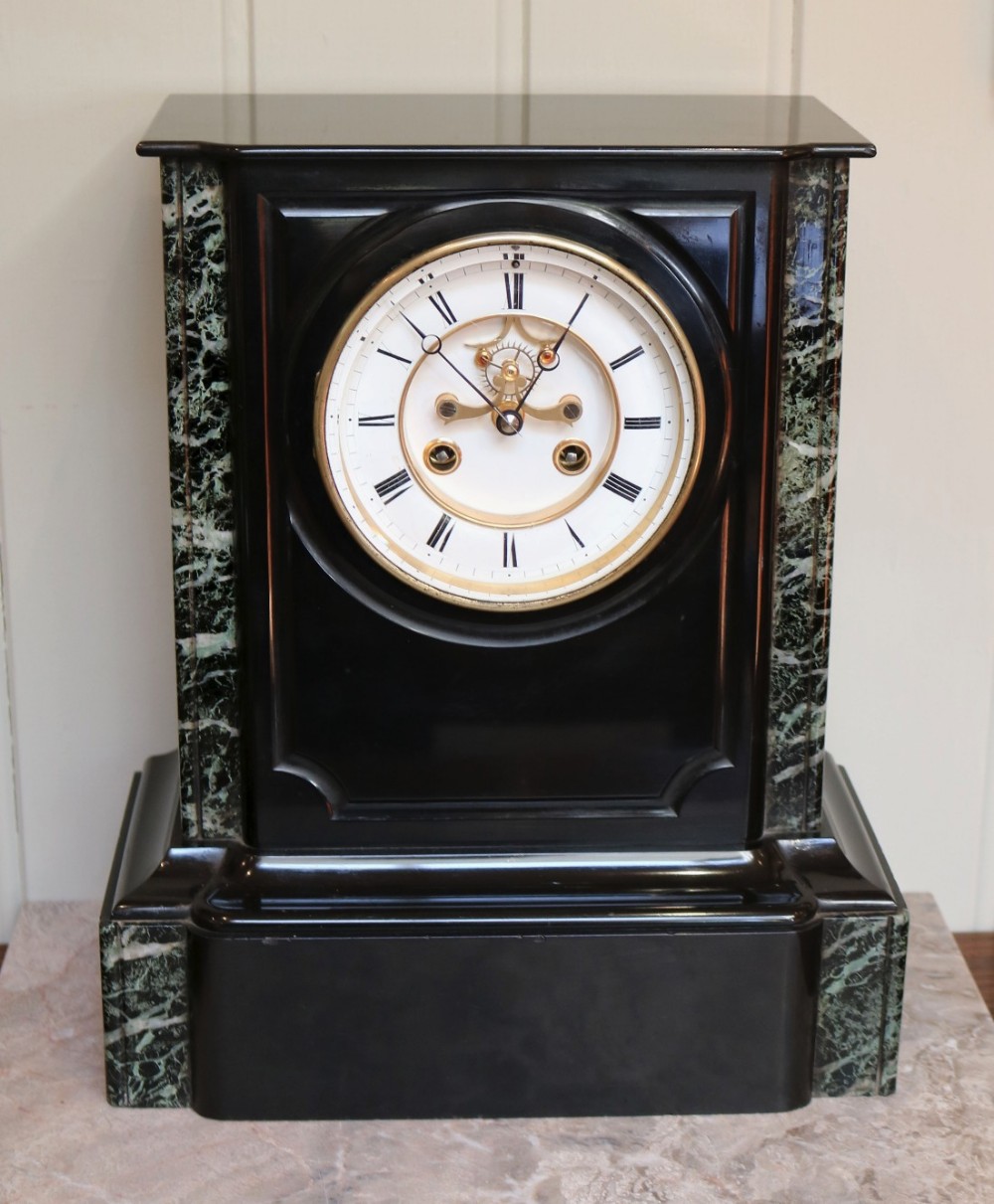 Mid 19th Century Polished Slate Mantel Clock (France, c. 1860)