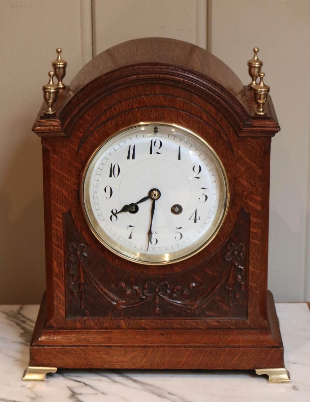 Edwardian Oak Mantel Clock (England and France, c. 1910)