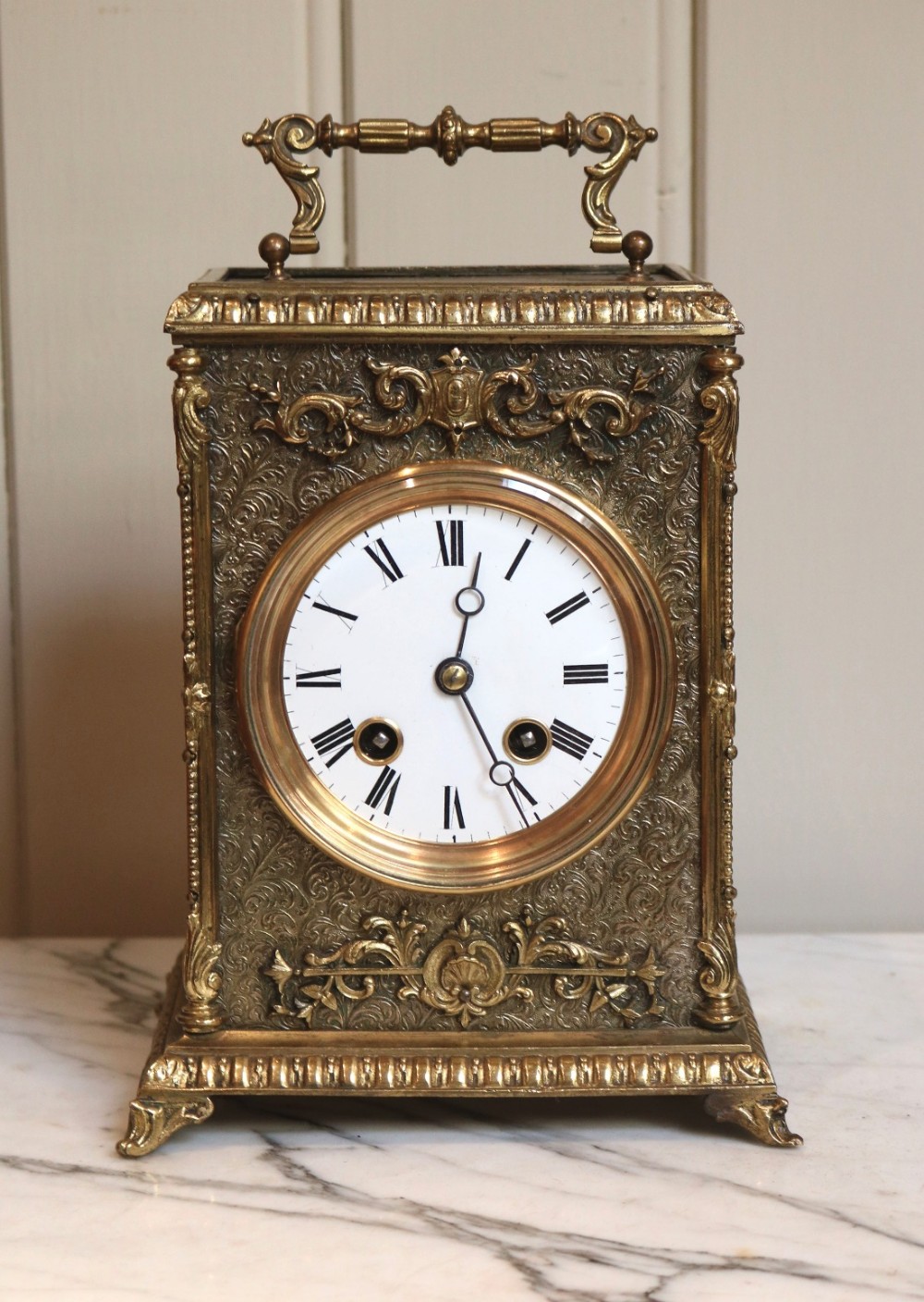 Large French Embossed Carriage Clock (France, c. 1890)