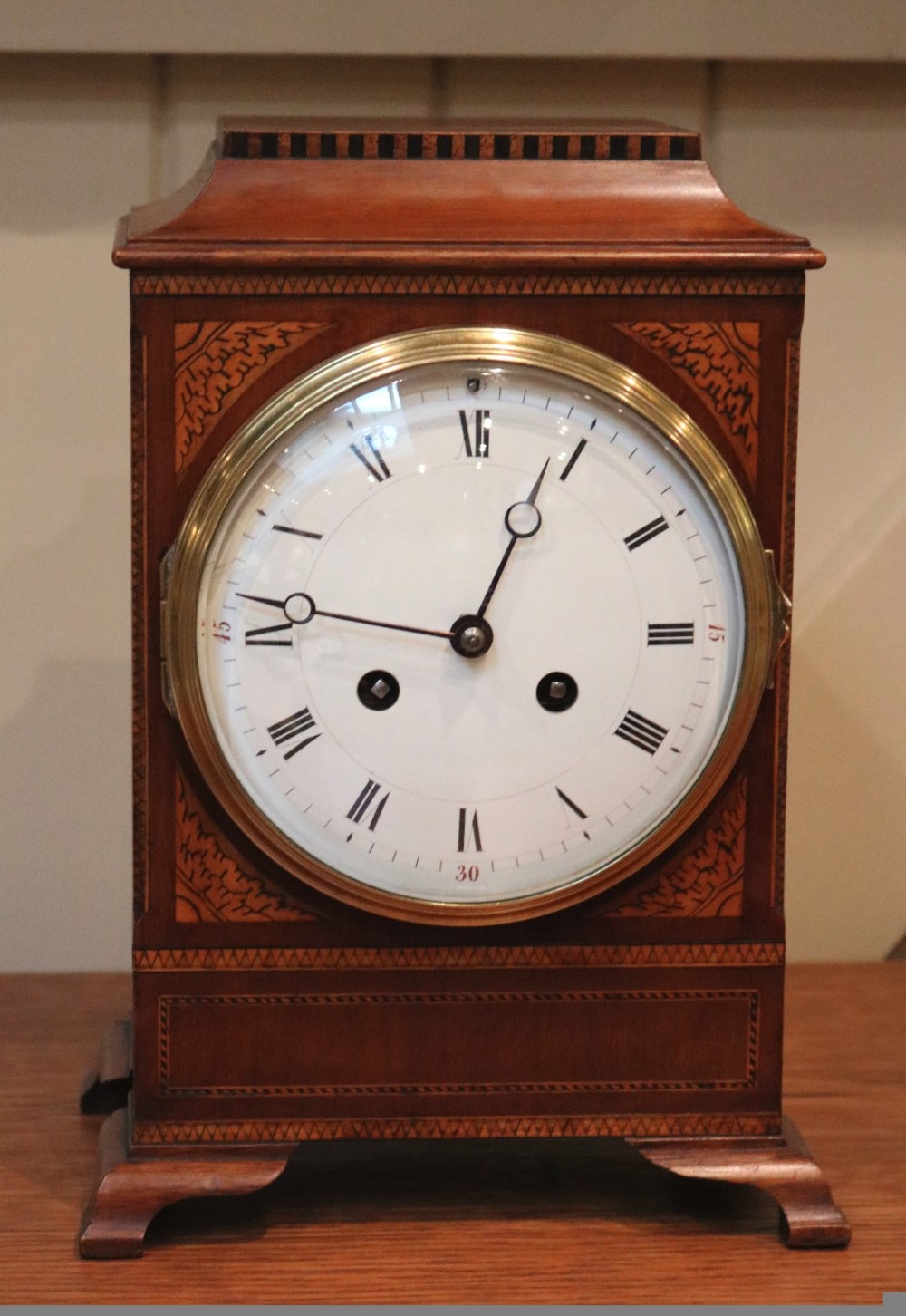 Edwardian Mahogany and Inlay Striking Mantel Clock (England and France, c. 1905)