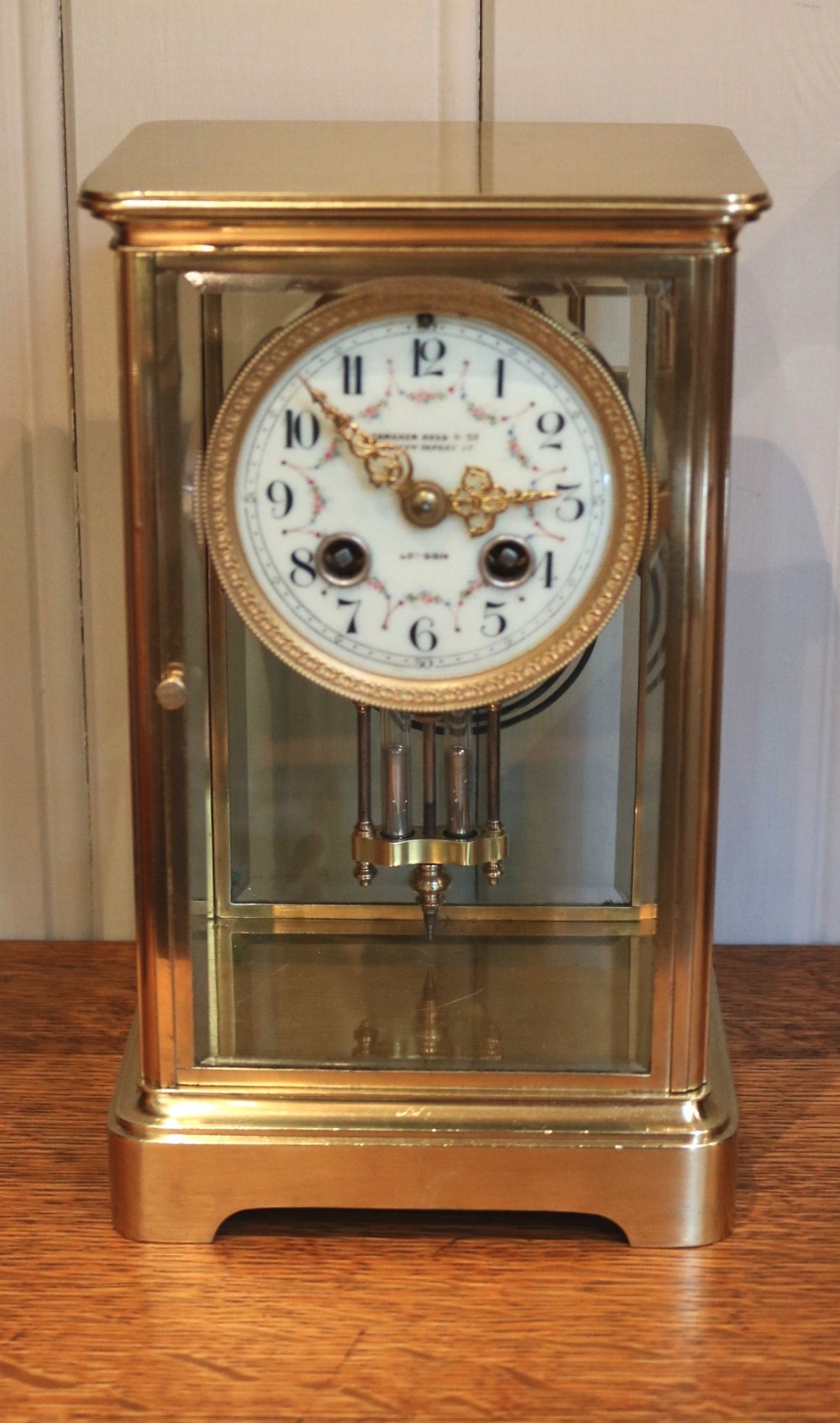 Brass Four Glass Mantel Clock (France, c. 1895)