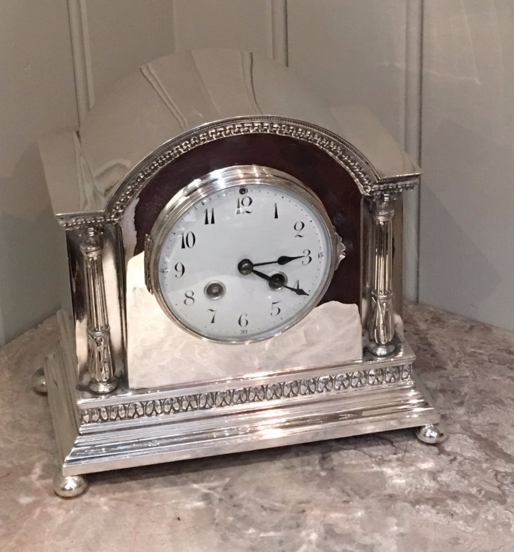 Silver Plated Striking Mantel Clock (England and France, c. 1910)