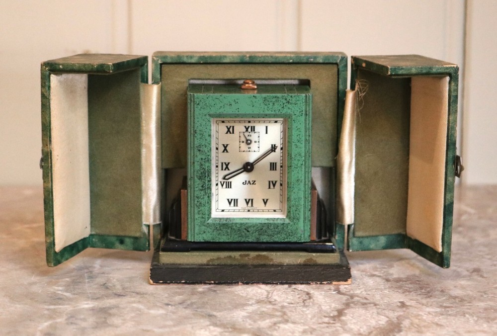 Art Deco Travelling Alarm Clock and Case (France, c. 1920)