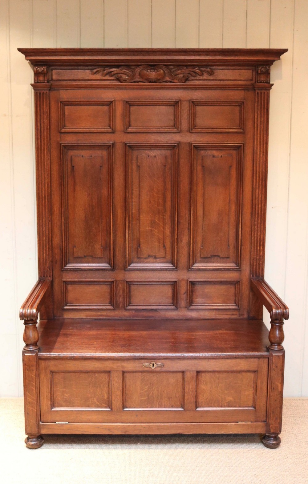 Late 19th Century High Back Oak Settle
