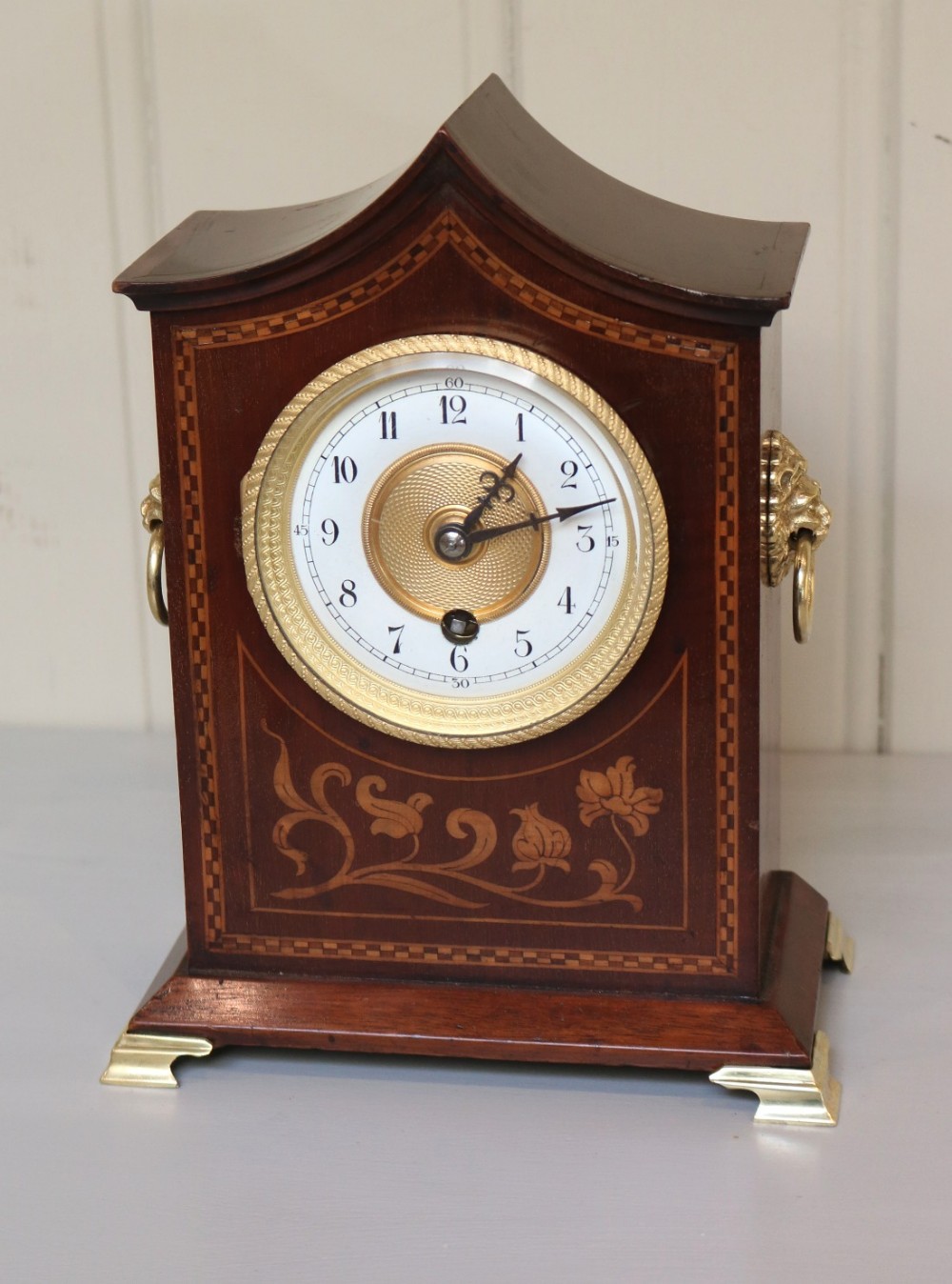 Mahogany and Inlay Timepiece Mantel Clock
