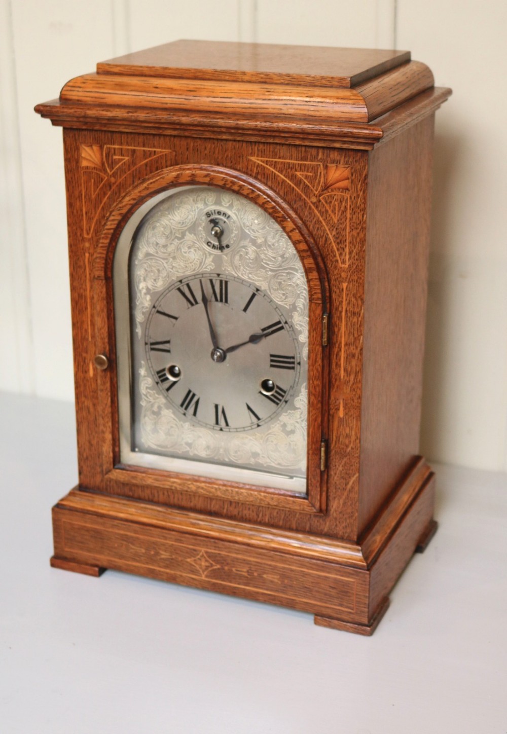 Edwardian Oak and Inlay Bracket Clock (Germany, c. 1910)