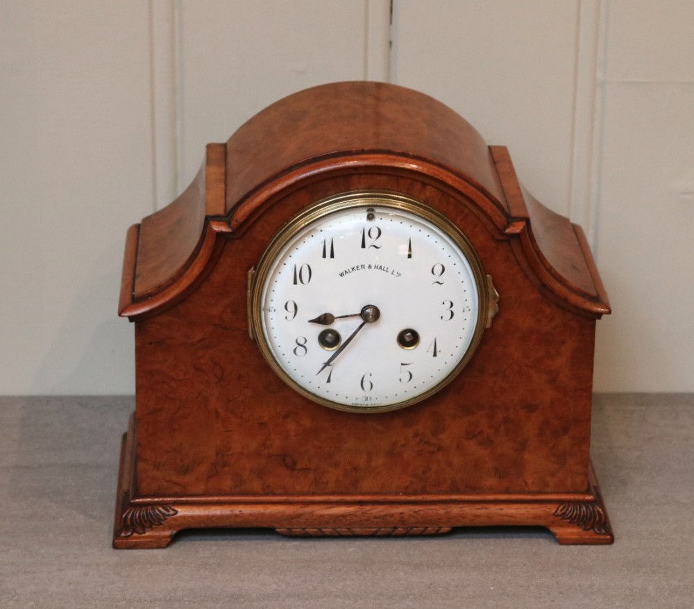 Burr Walnut Striking Mantel Clock (England and France, c. 1915)