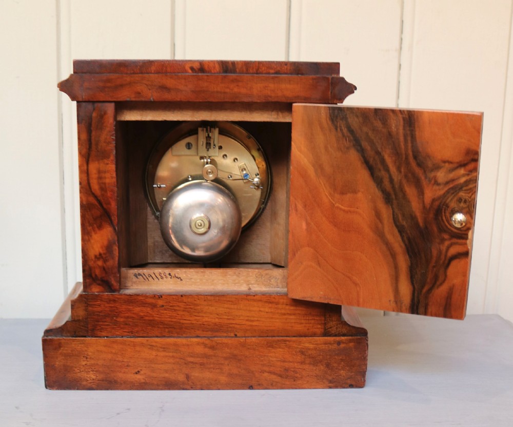 Figured Walnut Bell Striking Mantel Clock (England, c. 1870) View XI