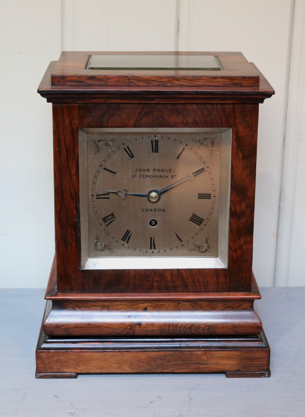 Small Rosewood Library Timepiece Bracket Clock (England, c. 1840)