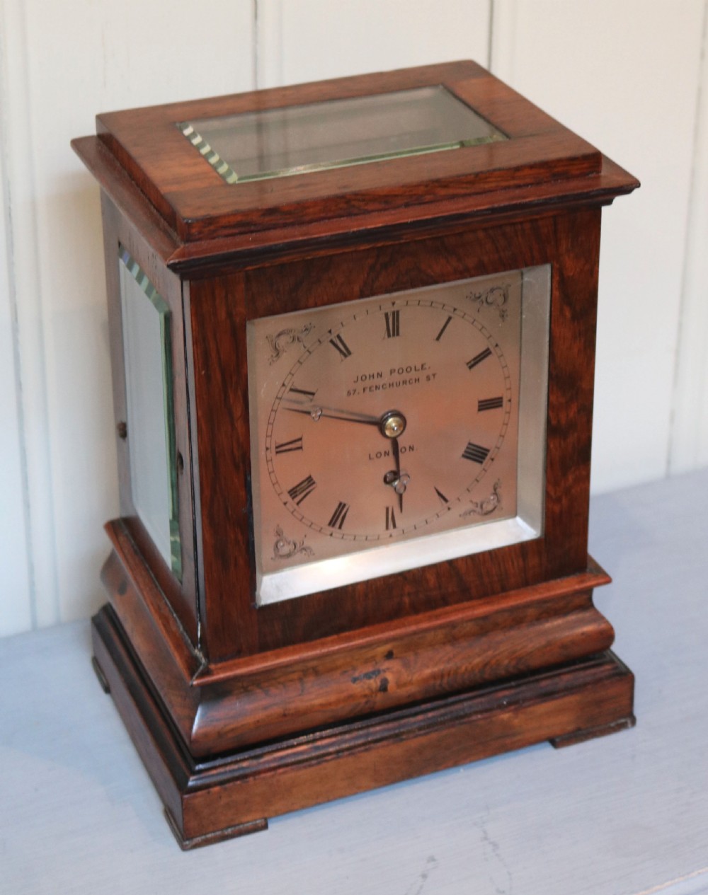 Small Rosewood Library Timepiece Bracket Clock (England, c. 1840) View II