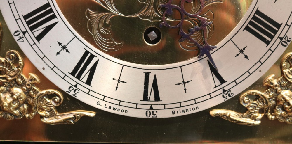 Figured Walnut Westminster Chime Grandmother Clock (England, c. 1920) View VII