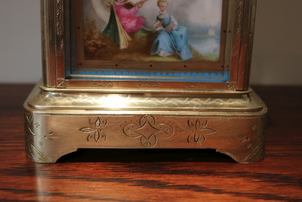Porcelain Panel Bell Striking Four Glass Clock (France, c. 1870) View II