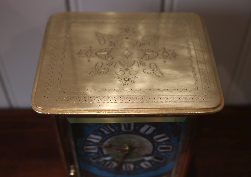 Porcelain Panel Bell Striking Four Glass Clock (France, c. 1870) View III