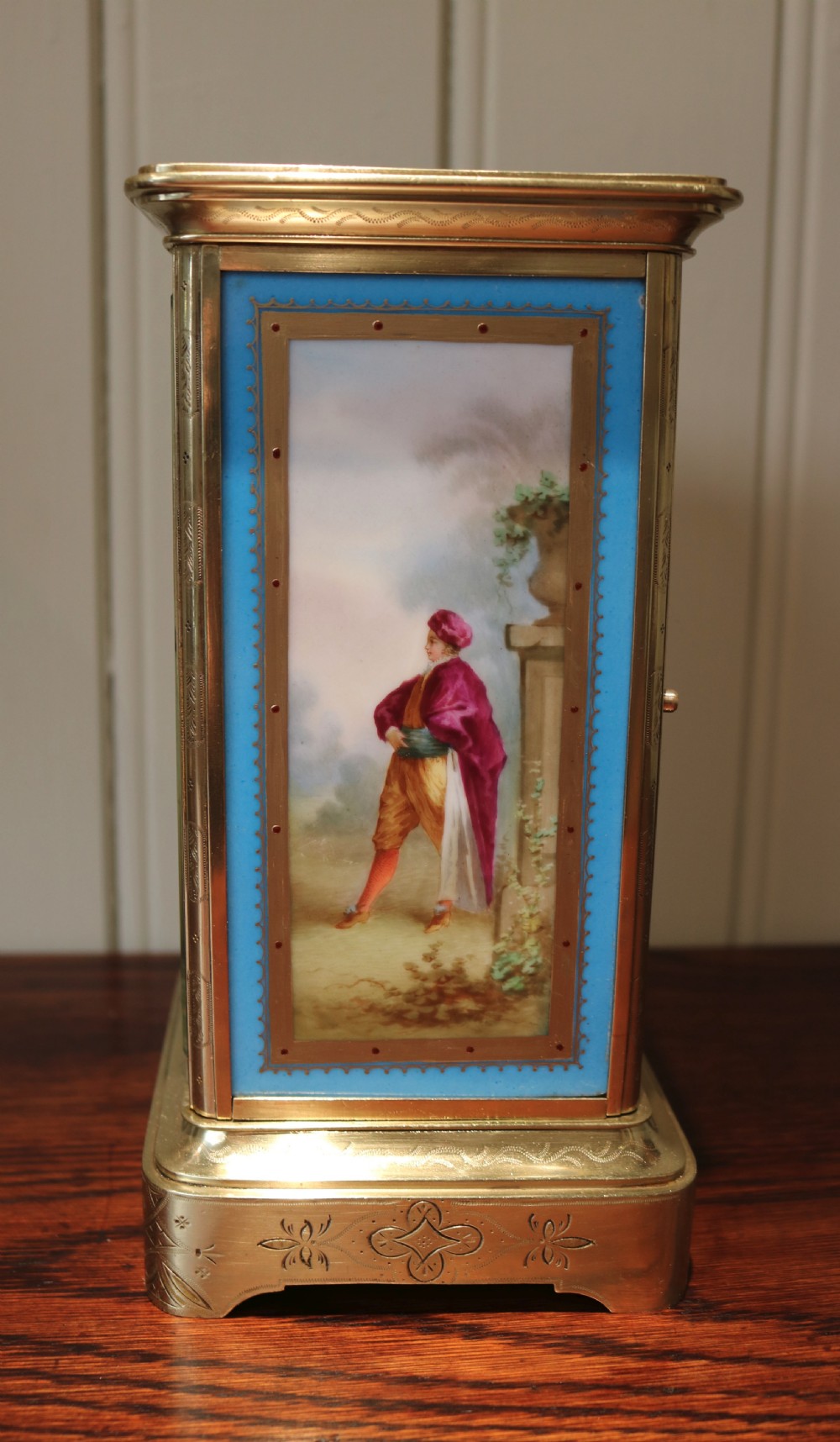 Porcelain Panel Bell Striking Four Glass Clock (France, c. 1870) View VIII