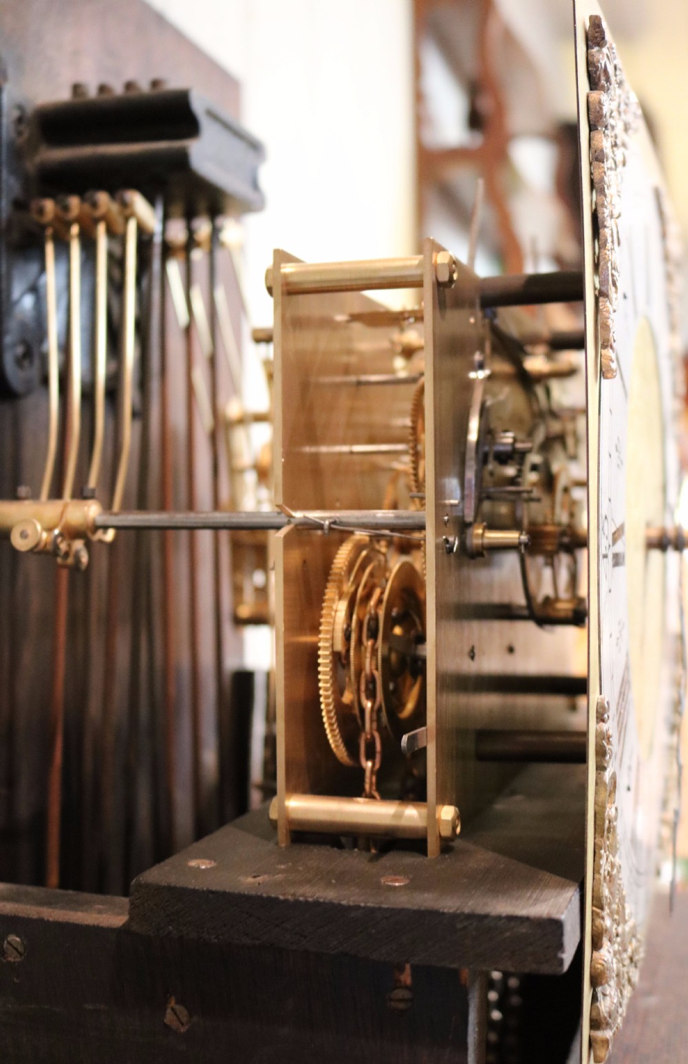 Small Oak Westminster Chime Longcase Clock (England, 1910 to 1920) View X