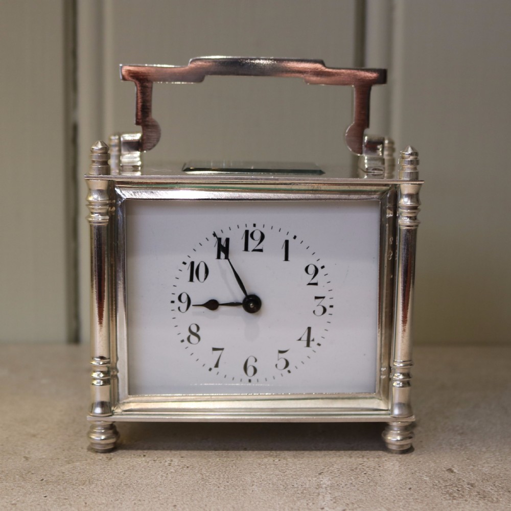 Silver Plated Timepiece Carriage Clock With Case (France, c. 1910 View II