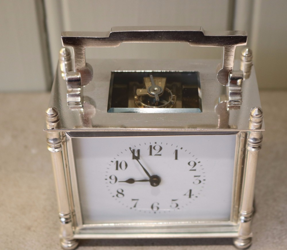 Silver Plated Timepiece Carriage Clock With Case (France, c. 1910 View III