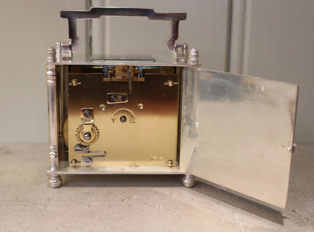Silver Plated Timepiece Carriage Clock With Case (France, c. 1910 View V