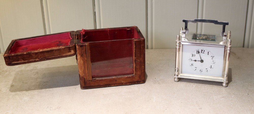 Silver Plated Timepiece Carriage Clock With Case (France, c. 1910 View VI