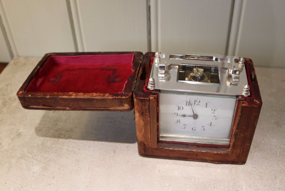 Silver Plated Timepiece Carriage Clock With Case (France, c. 1910 View VIII