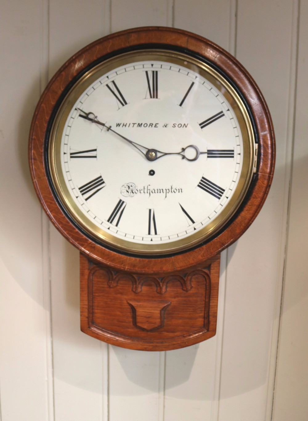 Oak Drop Dial Wall Clock (England, c. 1860)